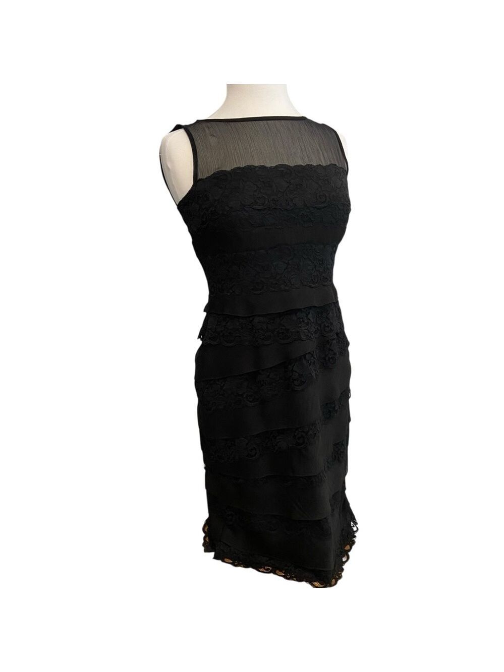 Anne Klein little black dress sleeveless round neckline lace embellishments 6